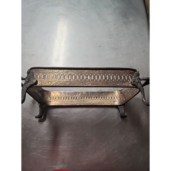 VINTAGE SILVERPLATE FOOTED CASSEROLE HOLDING TRAY 13.5”L 5.5”W 2.5”H - Picture 2 of 5